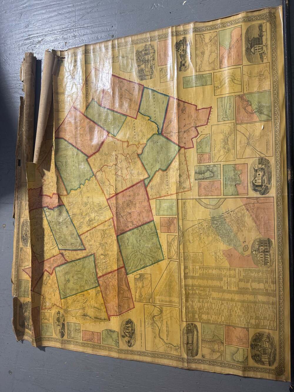 Antique 1858 Map Scroll of Merrimack County, NH, Surveyed Under of H. F. Walling